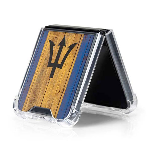 Barbados Flag Dark Wood Galaxy Z Flip5 5G Clear Case